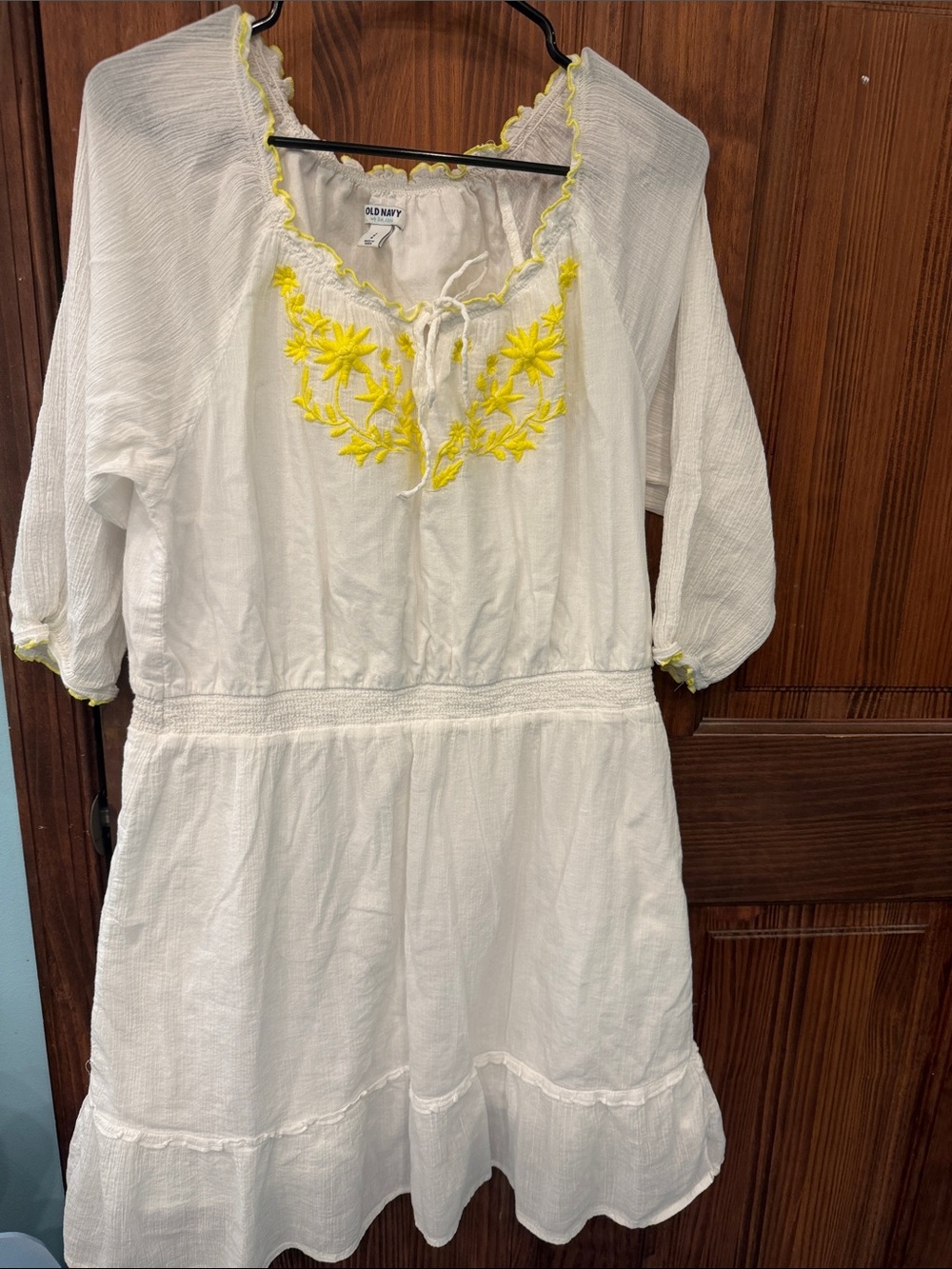 Old Navy White Dress with Yellow Floral Embroidery